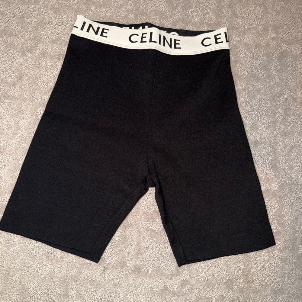 Celine Black Logo Waistband Biker Shorts